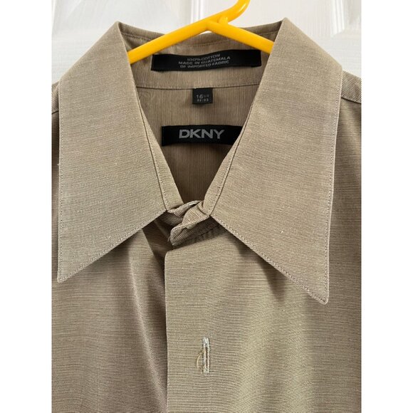Vtg DKNY Men's Dress Shirt in Tan 16 1/2" 32-33 Sleeve Made In Guatemala - Picture 4 of 9